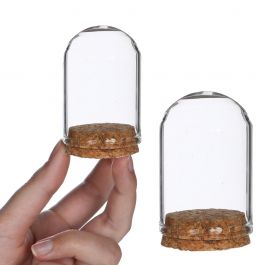 Cloche en verre Ø6cm et 8cm de haut avec base de liège (6 pièces.) [IFS-29417]