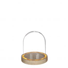 Cloche à LED en verre Ø12cm avec base en bois (1 pièce) [IFS-29492]