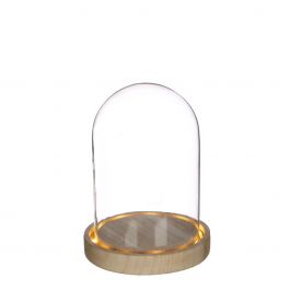 Cloche à LED en verre avec base en bois Ø12cm (1 pièce) [IFS-29493]