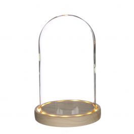 Cloche LED en verre avec base en bois Ø14cm (1 pièce) [IFS-29494]