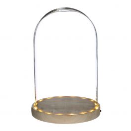 Cloche à LED en verre avec base en bois Ø17cm (1 pièce) [IFS-29495]