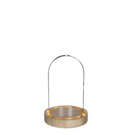 Cloche à LED en verre avec base en bois Ø10cm (1 pièce) [IFS-29498]