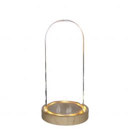 Cloche à LED en verre Ø10cm avec base en bois (1 pièce.) [IFS-29499]