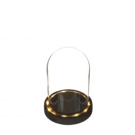 Cloche à LED en verre Ø12cm avec base en bois noir (1 pièce.) [IFS-29593]