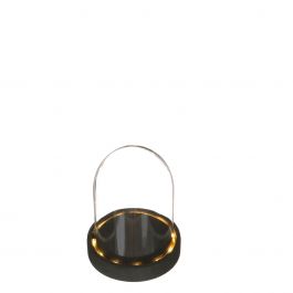 Cloche à LED en verre Ø10cm avec base en bois noir (1 pièce.) [IFS-29598]