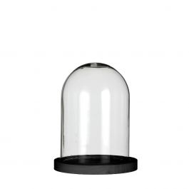 Cloche en verre avec base en bois noir Ø12cm H.16cm (1 pièce.) [IFS-29823]