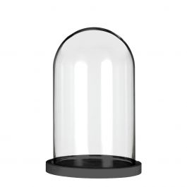 Cloche en verre avec base en bois noir Ø14cm H.21cm (1 pièce.) [IFS-29824]