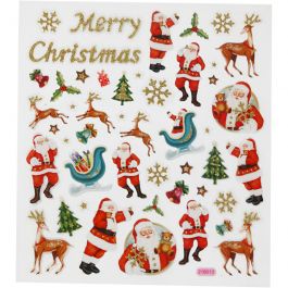 Autocollants, Père Noël et rennes, feuille 15x16,5 cm, 1 flles [HOB-298921]