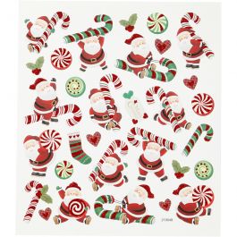 Autocollants, Père Noël et sucre d'orge, feuille 15x16,5 cm, 1 flles [HOB-298941]