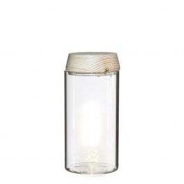 Pot en verre rond avec LED dans le couvercle en bois 18cm de haut (1 pièce.) [IFS-30180]