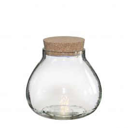 Pot en verre rond avec LED dans le couvercle en liège 14cm de haut (1 pièce.) [IFS-30184]