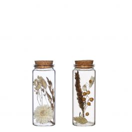 Flacon en verre avec plusieurs fleurs séchées naturelles 12,5 cm de haut (12 pièces.) [IFS-30346]