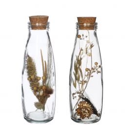 Bouteille de lait avec plusieurs fleurs séchées naturelles 21cm de haut (6 pièces.) [IFS-30392]