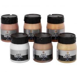 Peinture Acrylique Métallisée, dim. 5102, 5104, 5106, 5108, 5109, 5110, couleurs métalliques, 6x250 ml/ 1 Pq. [HOB-30709]