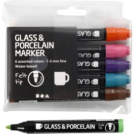 Feutres pour Verre et Porcelaine, trait 1-3 mm, semi opaque, couleur extra, 6 pièces/ 1 Pq. [HOB-31652]