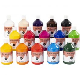 Peinture Acrylique Brillante, ass. de couleurs, 15x500 ml/ 1 Pq. [HOB-32000]