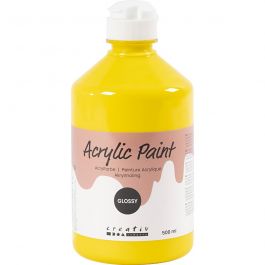 Peinture Acrylique Brillante, jaune primaire, 500 ml/ 1 flacon [HOB-32006]