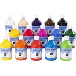Peinture Acrylique Mate, ass. de couleurs, 15x500 ml/ 1 Pq. [HOB-32100]
