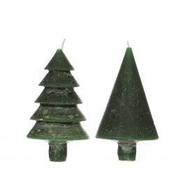 Set de 2 bougies en forme d'arbres vert foncé 12cm de haut (1 lot, 6pcs) [IFS-32150]