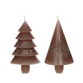 Set de 2 bougies en forme d'arbres taupe 12cm de haut (1 lot, 6pcs) [IFS-32152]
