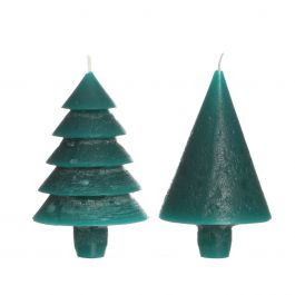 Set de 2 bougies en forme d'arbres bleu vert 12cm de haut (1 lot, 6pcs) [IFS-32155]