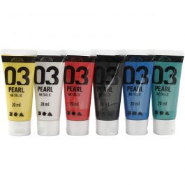 Peinture Acrylique Métallique, Métallisé, couleurs classiques, 6x20 ml/ 1 Pq. [HOB-32203]