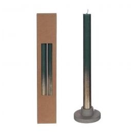 Bougies pour le dîner mos Vert avec spray d'or Ø2.1/h. 25cm (1 set) [IFS-32310]
