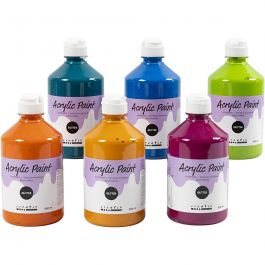 Peinture Acrylique Scintillante, ass. de couleurs, 6x500 ml/ 1 Pq. [HOB-32500]