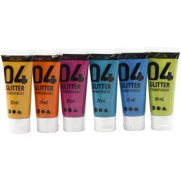 Peinture Acrylique Scintillante, ass. de couleurs, 6x20 ml/ 1 Pq. [HOB-32501]