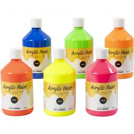 Peinture Acrylique Néon, couleurs néons, 6x500 ml/ 1 Pq. [HOB-32600]