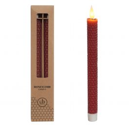 LED-Honigwabenkerze Ø2.2 h. 25cm Burgund (Satz 2 Stk.) [IFS-32681]