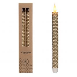 Bougie nid d'abeille LED Ø2.2 h. 25cm or (Ensemble de 2 pcs) [IFS-32692]