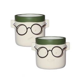 pot de fleurs "harry" Blanc/Vert 2 ass. Ø12 h.11,5 cm (6 Pcs) [IFS-33104]