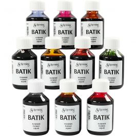 Peinture Batik pour textile, ass. de couleurs, 10x100 ml/ 1 Pq. [HOB-33341]
