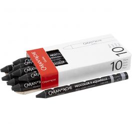 Caran d'Ache Aquarelle Neocolor 2, L : 10 cm, ép. 8,5 mm, black (009), 10 pièces/ 1 Pq. [HOB-34051]