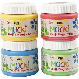 Muck Peinture au doigt, bleu, vert, rouge, jaune, 4x150 ml/ 1 Pq. [HOB-34770]