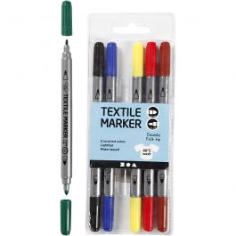 Textil-Marker, Strichstärke 2,3+3,6 mm, Standard-Farben, 6 Stk/ 1 Pck [HOB-34819]