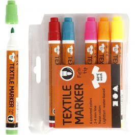 Stoffmalstifte, Strichstärke 2-4 mm, Neonfarben, 6 Stk/ 1 Pck [HOB-34835]