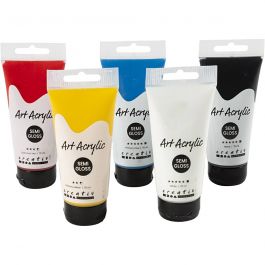 Peinture Acrylique, couleurs de base, semi-brillant, ass. de couleurs, 5x75 ml/ 1 Pq. [HOB-35135]