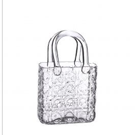 Vase sac à main Elysee poignée en verre L.14 x l.9,5 x H.22 cm clair (1 pc) [IFS-37230]