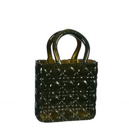 Vase sac à main Elysee poignée en verre L.14 x l.9,5 x H.22 cm vert foncé (1 pc) [IFS-37235]