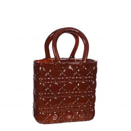 Vase sac à main Elysee poignée en verre L.14 x l.9,5 x H.22 cm acajou (1 pc) [IFS-37236]