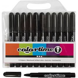 Feutres Colortime, trait 5 mm, noir, 12 pièces/ 1 Pq. [HOB-37331]