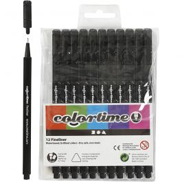 Colortime Fineliner Marker, Strichstärke 0,6-0,7 mm, Schwarz, 12 Stk/ 1 Pck [HOB-373661]