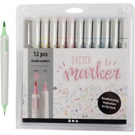 Feutres Sketch Marker, trait 1+2-5 mm, couleurs pastel, 12 pièces/ 1 Pq. [HOB-37380]