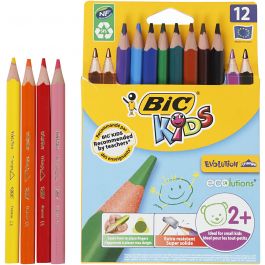 BIC Crayons de Couleur Triangulaires Evolution, L : 14 cm, mine 5 mm, ass. de couleurs, 12 pièces/ 1 Pq. [HOB-37597]