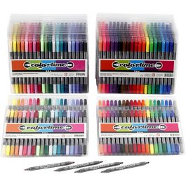 Colortime Dual-Filzstifte, Strichstärke 2,3+3,6 mm, Standard-Farben, Zusätzliche Farben, 24 Pck/ 1 Pck [HOB-37993]