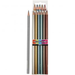 Colortime Buntstifte, L 17,45 cm, Mine 3 mm, Metallic-Farben, 6 Stk/ 1 Pck [HOB-38097]