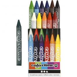 Crayon de Cire Colortime, L : 10 cm, ép. 11 mm, ass. de couleurs, 12 pièces/ 1 Pq. [HOB-38137]