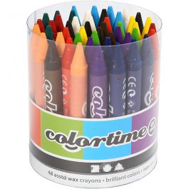 Crayon de Cire Colortime, L : 10 cm, ép. 11 mm, ass. de couleurs, 48 pièces/ 1 Pq. [HOB-38138]